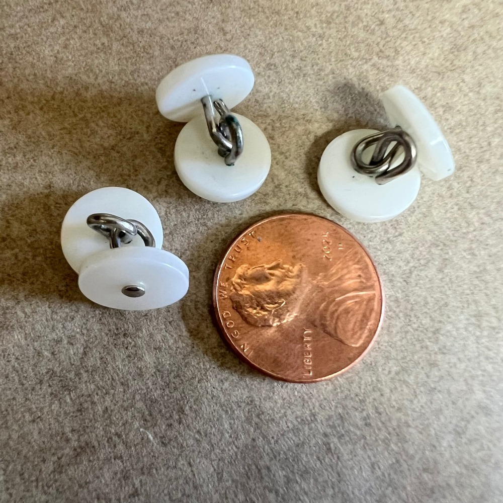 Vintage White Mother of Pearl Tuxedo Shirt Studs Set of 3 Formal Silver Tone - Picture 5 of 9